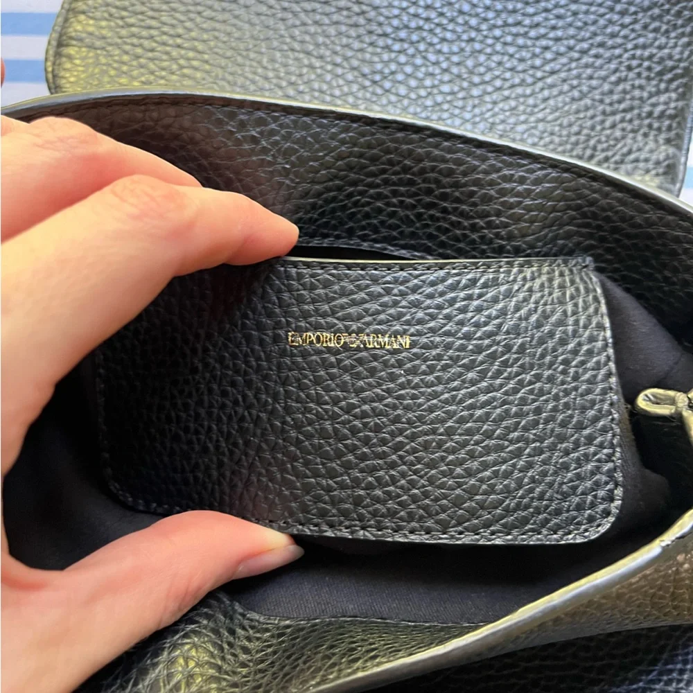 EMPORIO ARMANI Black Mini Backpack Synthetic Pebbled Leather Bag